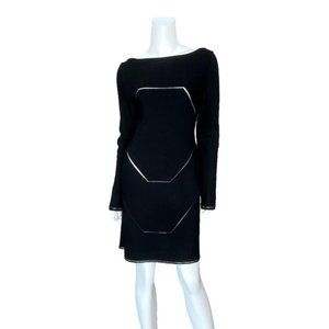 ALAIA Black Long Sleeve Geometric Cut-Out Above-Knee Bateau Neck Dress